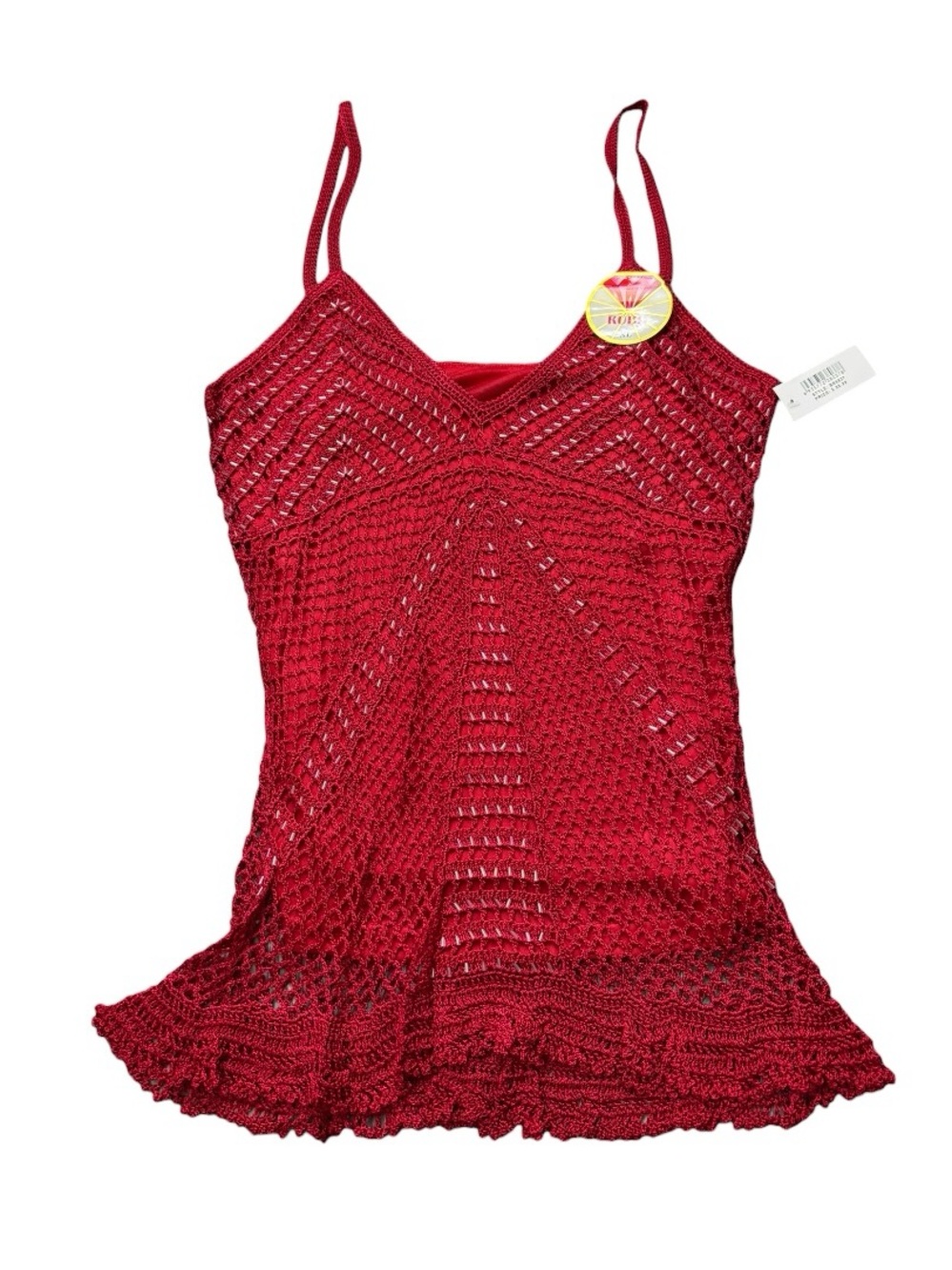 Red Crochet Tank Top Spaghetti Strap Knit Cami